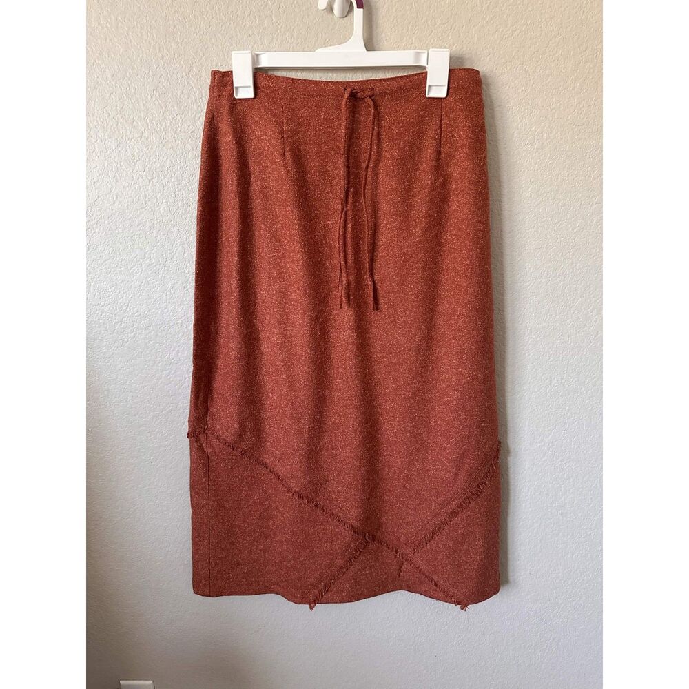 J. Jill Terracotta Wool Silk Blend Fringe Hem Maxi Skirt Rust Petite 12P Stretch